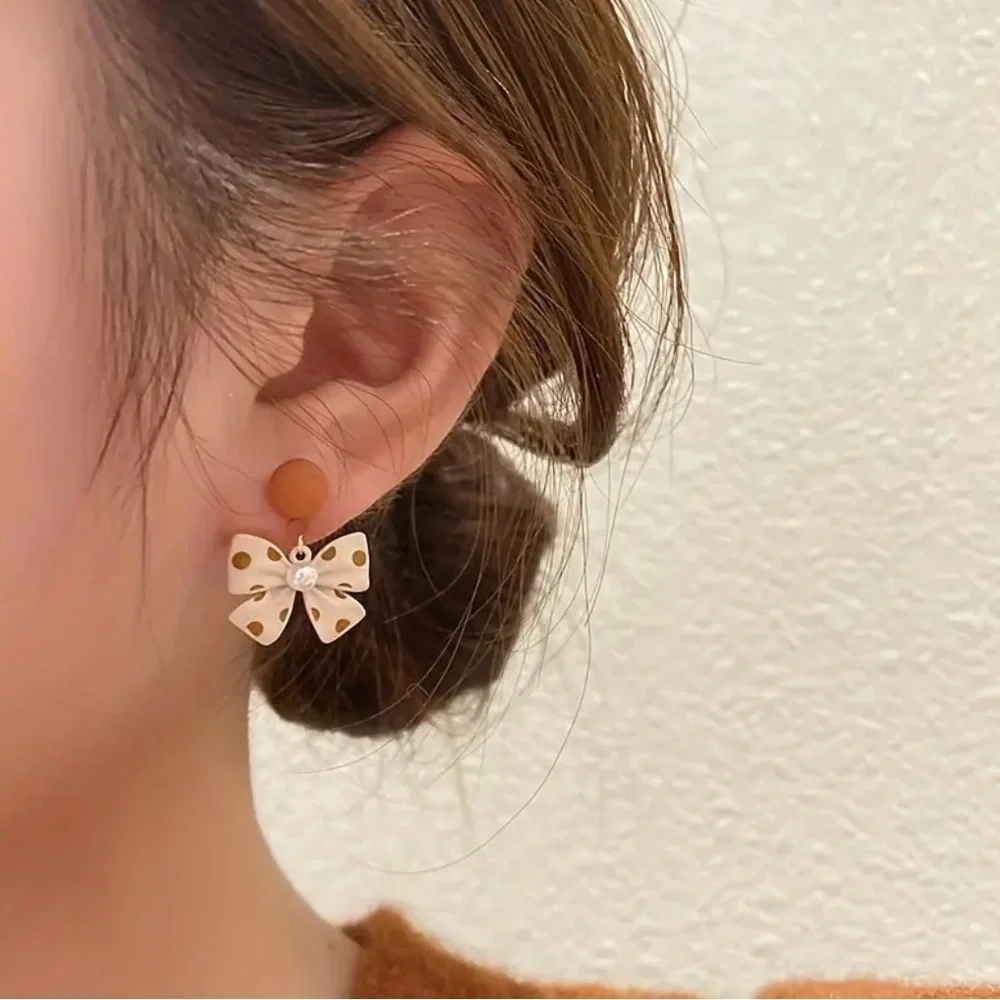 Polka dot coquette bow earrings trendy bow earrings bow jewelry coffee color